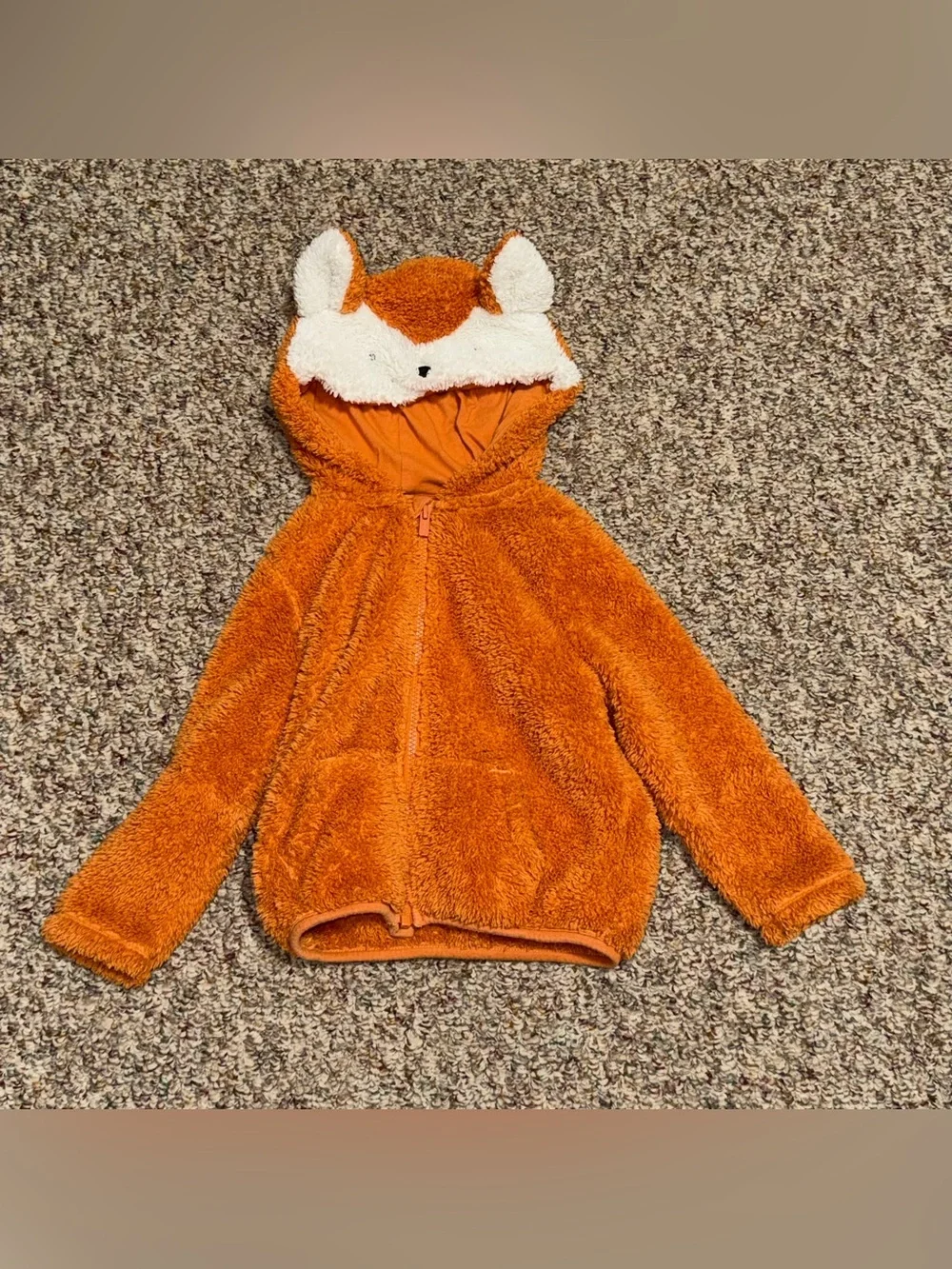 Boys girls toddler 4T Old Navy Orange Plush Kids Hoodie with Sherpa Lining fox
